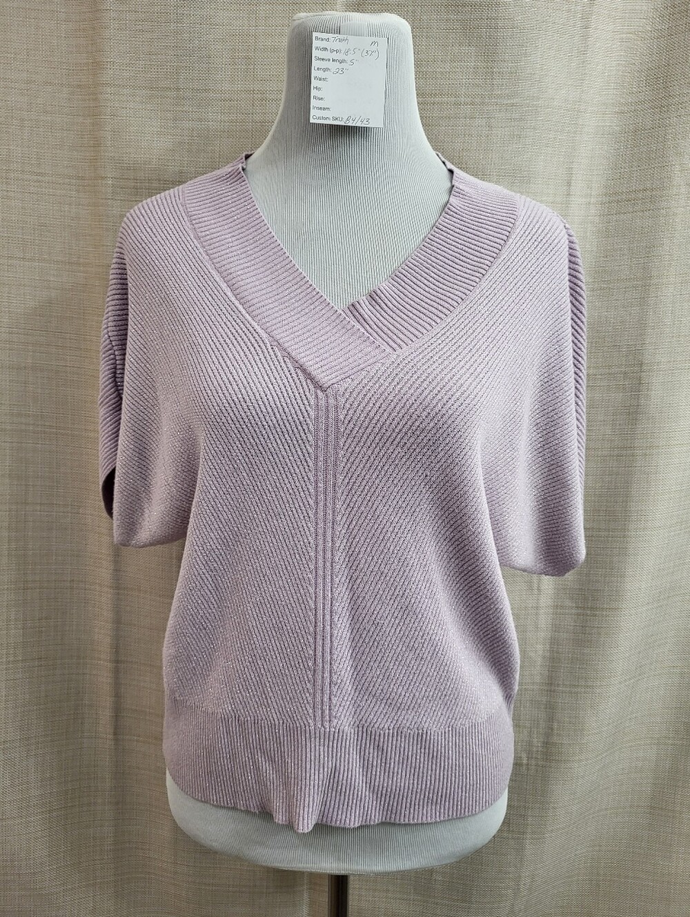 Truth By Republic Women's Lavender Metallic Ribbed Short Sleeve Sweater Size Med